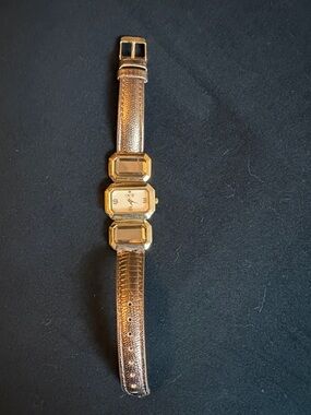 Cache Gold Tone Leather Strap Watch New Battery